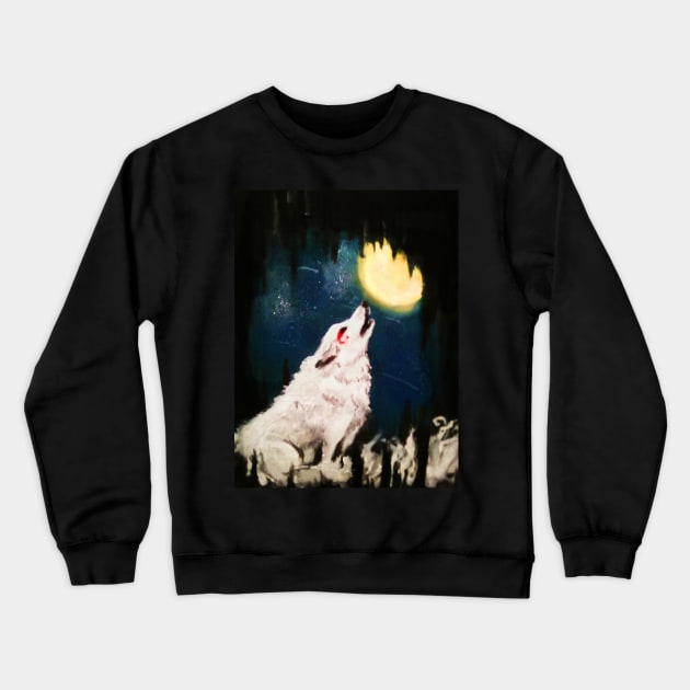 Wolf and moon Crewneck Sweatshirt by YaebaArts